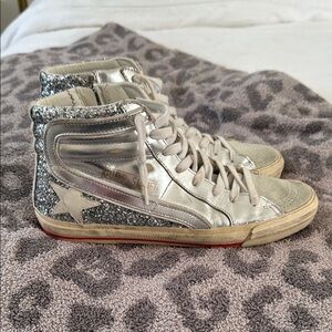 Golden Goose Silver Glitter High-Top Sneakers
